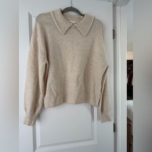 Sweater with Pearl Trim Collar